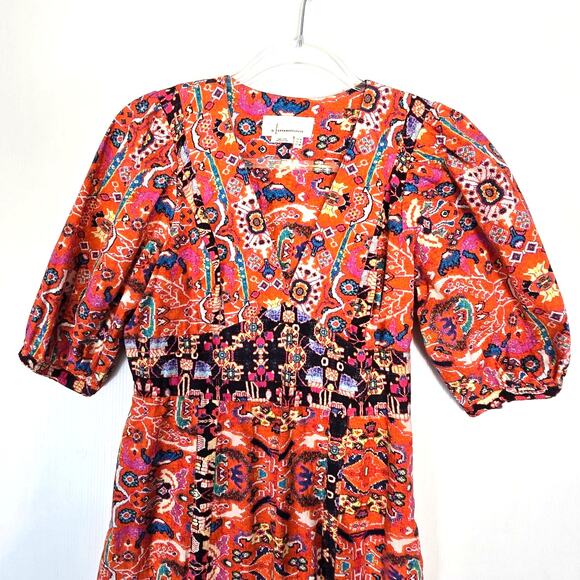Anthropologie Floral Maxi Dress Boho Double Slit Front V Neck Multi Color Size 6 - Picture 4 of 12